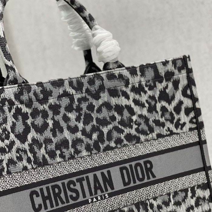 Dior Book Tote Gray Leopard Mizza Embroidery
