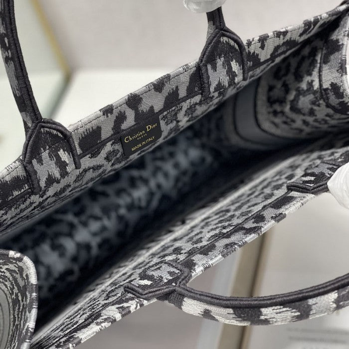 Dior Book Tote Gray Leopard Mizza Embroidery