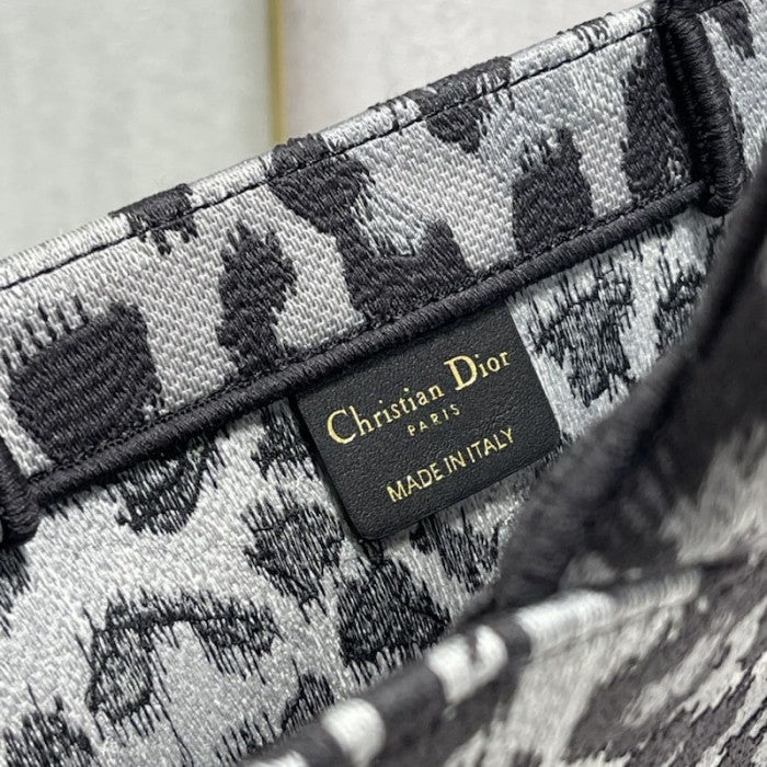 Dior Book Tote Gray Leopard Mizza Embroidery