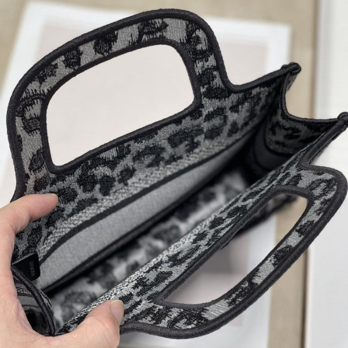 Dior Mini Book Tote Gray Leopard Mizza Embroidery