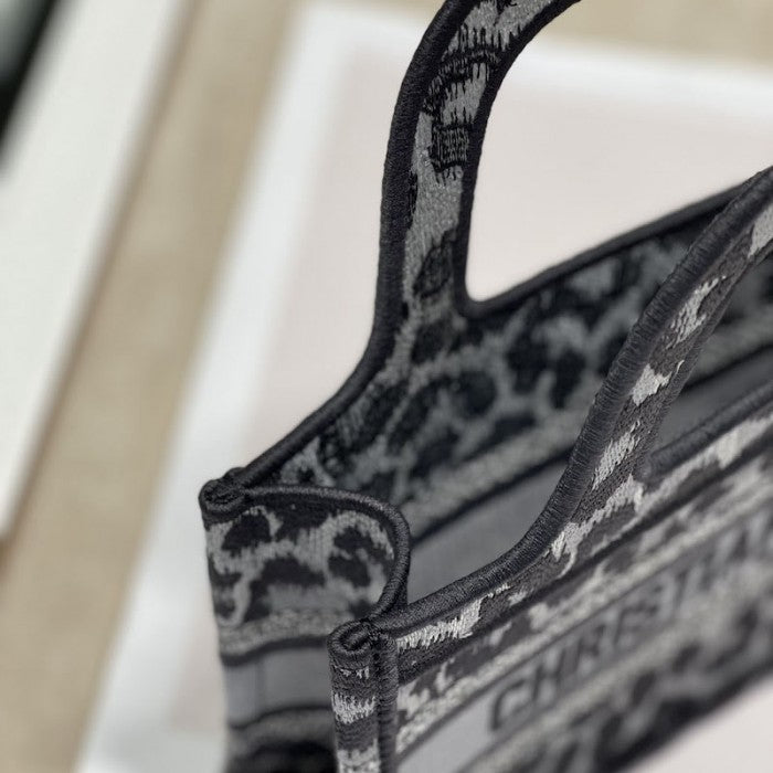 Dior Mini Book Tote Gray Leopard Mizza Embroidery