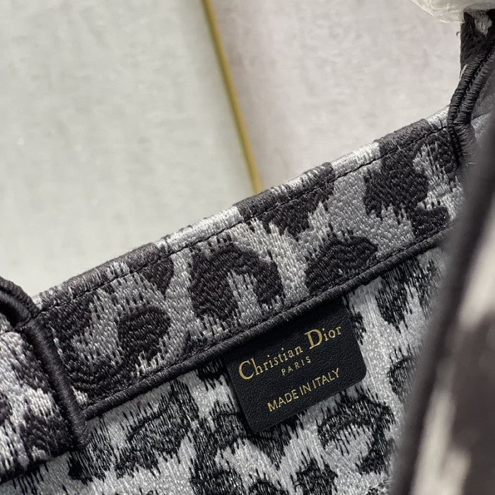 Dior Samll Book Tote Gray Leopard Mizza Embroidery