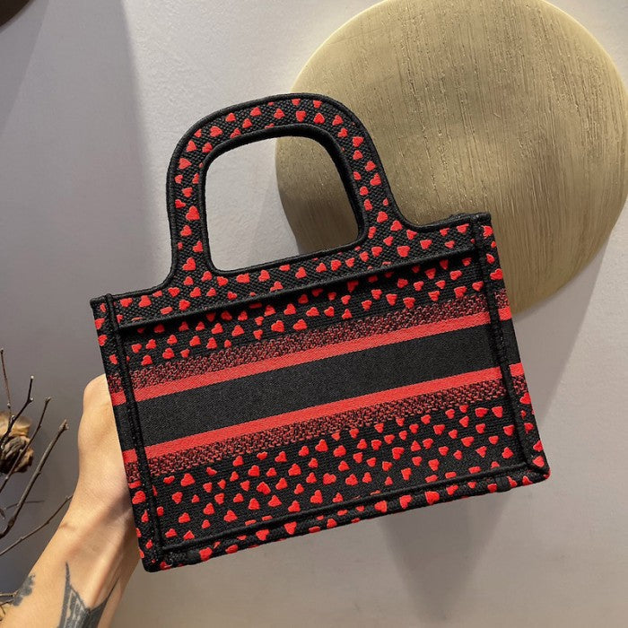 Dior Mini Dior Book Tote I Love Paris and Red Hearts Embroidery