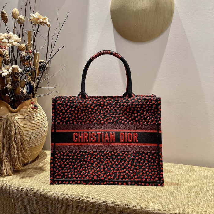 Dior Small Dior Book Tote I Love Paris and Red Hearts Embroidery