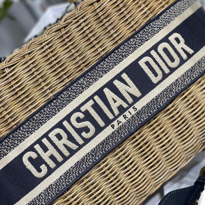 Dior Wicker Basket Bag Blue Dior Oblique Jacquard and Natural Wicker