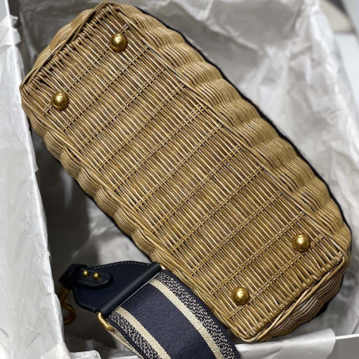 Dior Wicker Basket Bag Blue Dior Oblique Jacquard and Natural Wicker