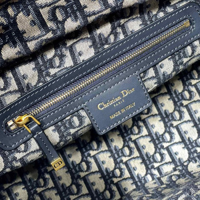 Dior Wicker Basket Bag Blue Dior Oblique Jacquard and Natural Wicker