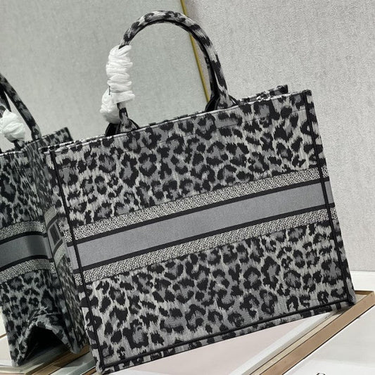 Dior Book Tote Gray Leopard Mizza Embroidery