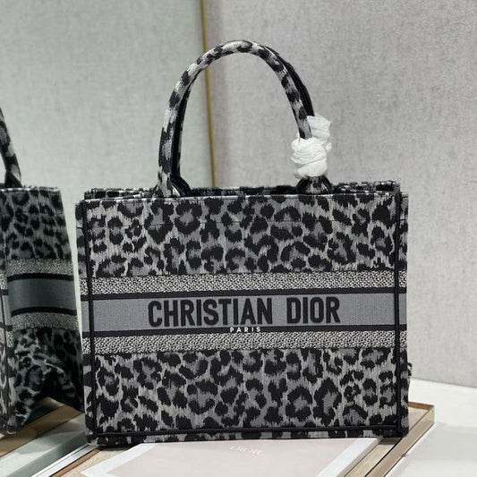 Dior Samll Book Tote Gray Leopard Mizza Embroidery