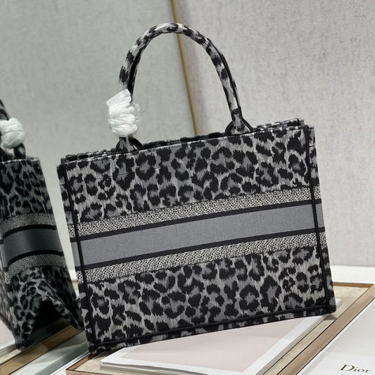 Dior Samll Book Tote Gray Leopard Mizza Embroidery