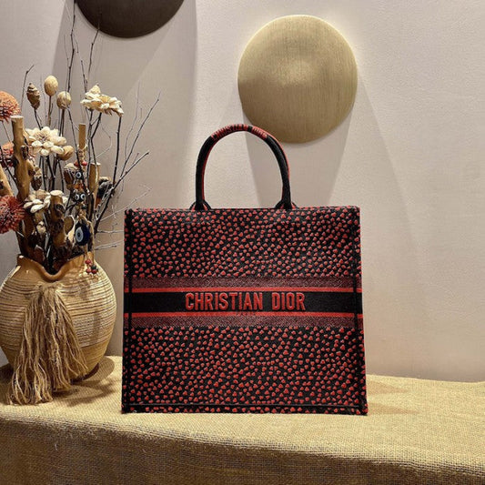 Dior Large Dior Book Tote I Love Paris and Red Hearts Embroidery