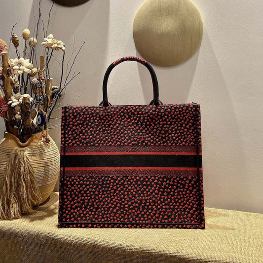 Dior Large Dior Book Tote I Love Paris and Red Hearts Embroidery