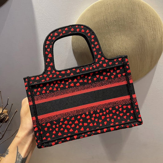 Dior Mini Dior Book Tote I Love Paris and Red Hearts Embroidery