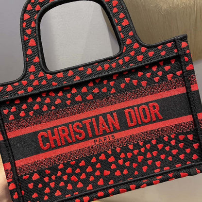 Dior Mini Dior Book Tote I Love Paris and Red Hearts Embroidery