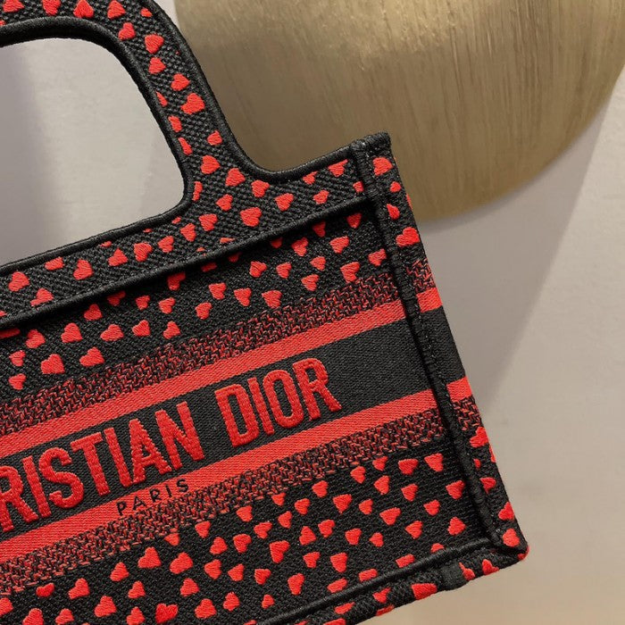 Dior Mini Dior Book Tote I Love Paris and Red Hearts Embroidery