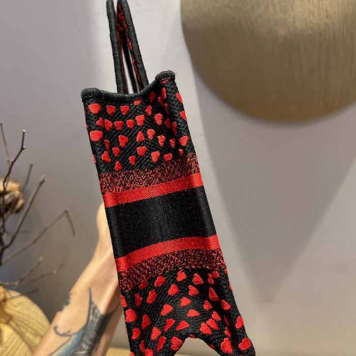 Dior Mini Dior Book Tote I Love Paris and Red Hearts Embroidery