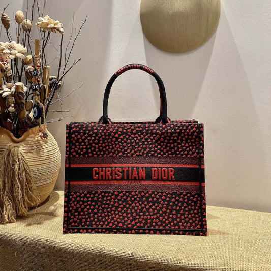 Dior Small Dior Book Tote I Love Paris and Red Hearts Embroidery