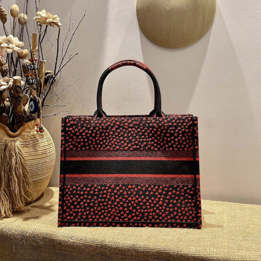 Dior Small Dior Book Tote I Love Paris and Red Hearts Embroidery