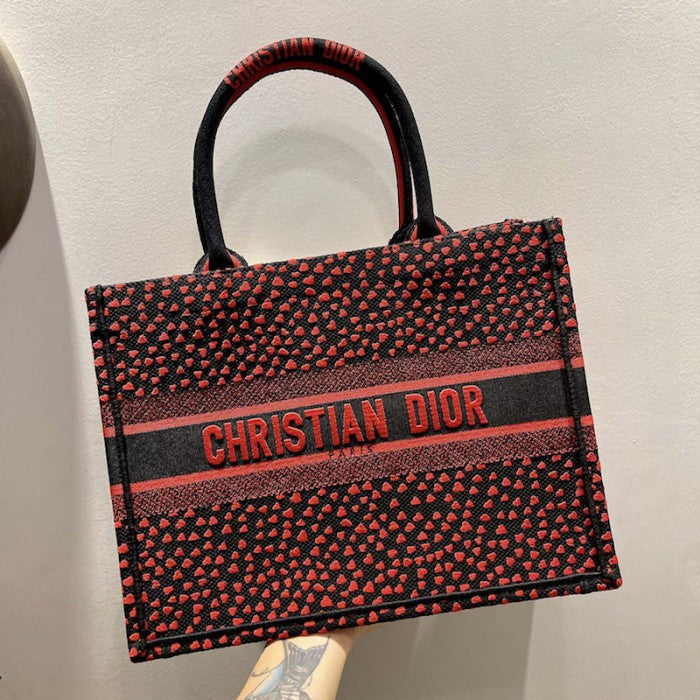 Dior Small Dior Book Tote I Love Paris and Red Hearts Embroidery