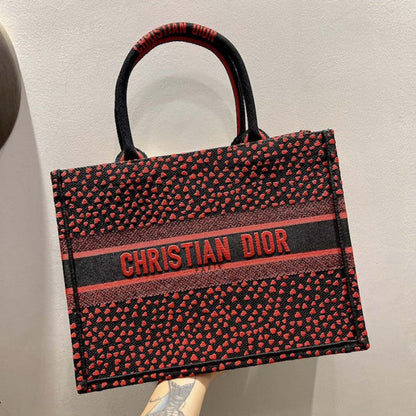Dior Small Dior Book Tote I Love Paris and Red Hearts Embroidery