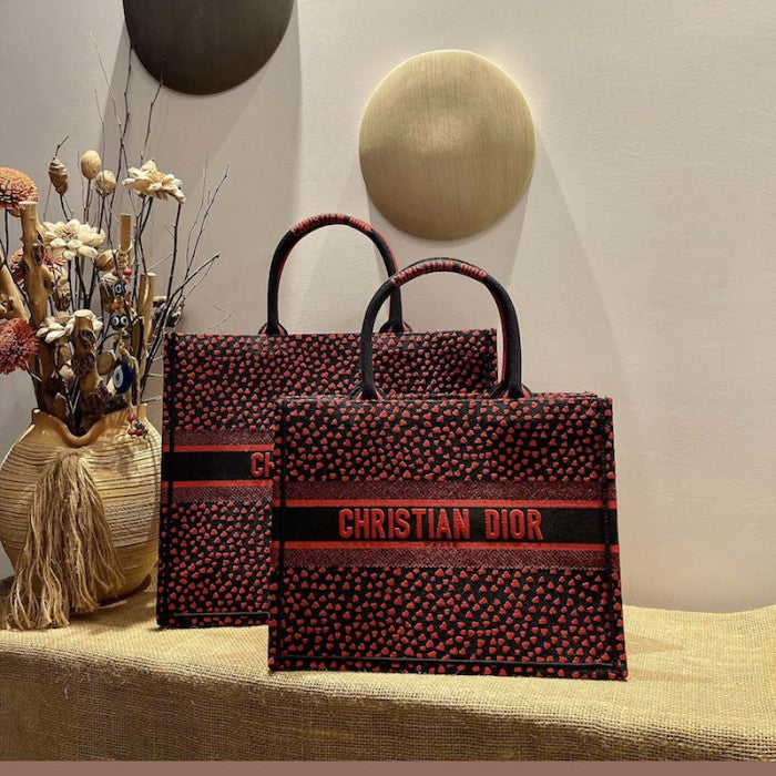 Dior Small Dior Book Tote I Love Paris and Red Hearts Embroidery